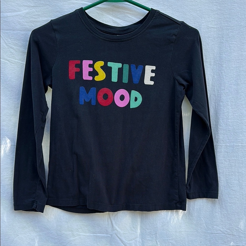 Kids Festive Mood Black Long Sleeve Shirt